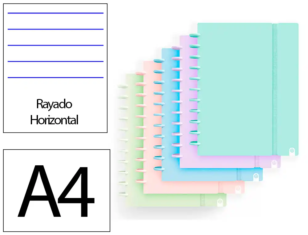 [175073] Cuaderno ingeniox foam a4 80h rayado horizontal colores pastel surtidos
