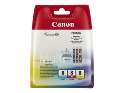[0621B029] Canon CLI8 Pack de 3 Cartuchos de Tinta Originales - Cian, Magenta, Amarillo - 0621B029 (3x 13 ml)